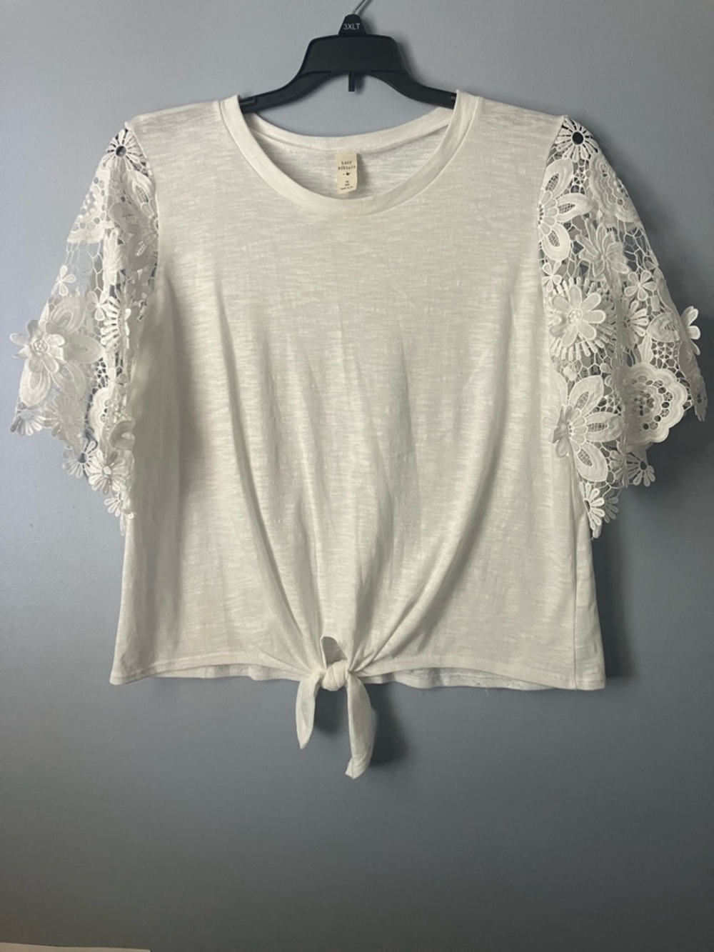 Lace Sleeve Tie-Front Tee - White